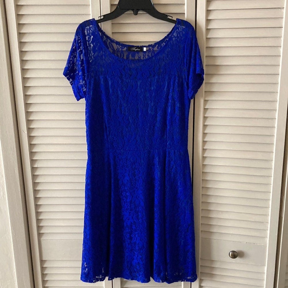 NWOT! ROYAL BLUE LACE MIDI DRESS!